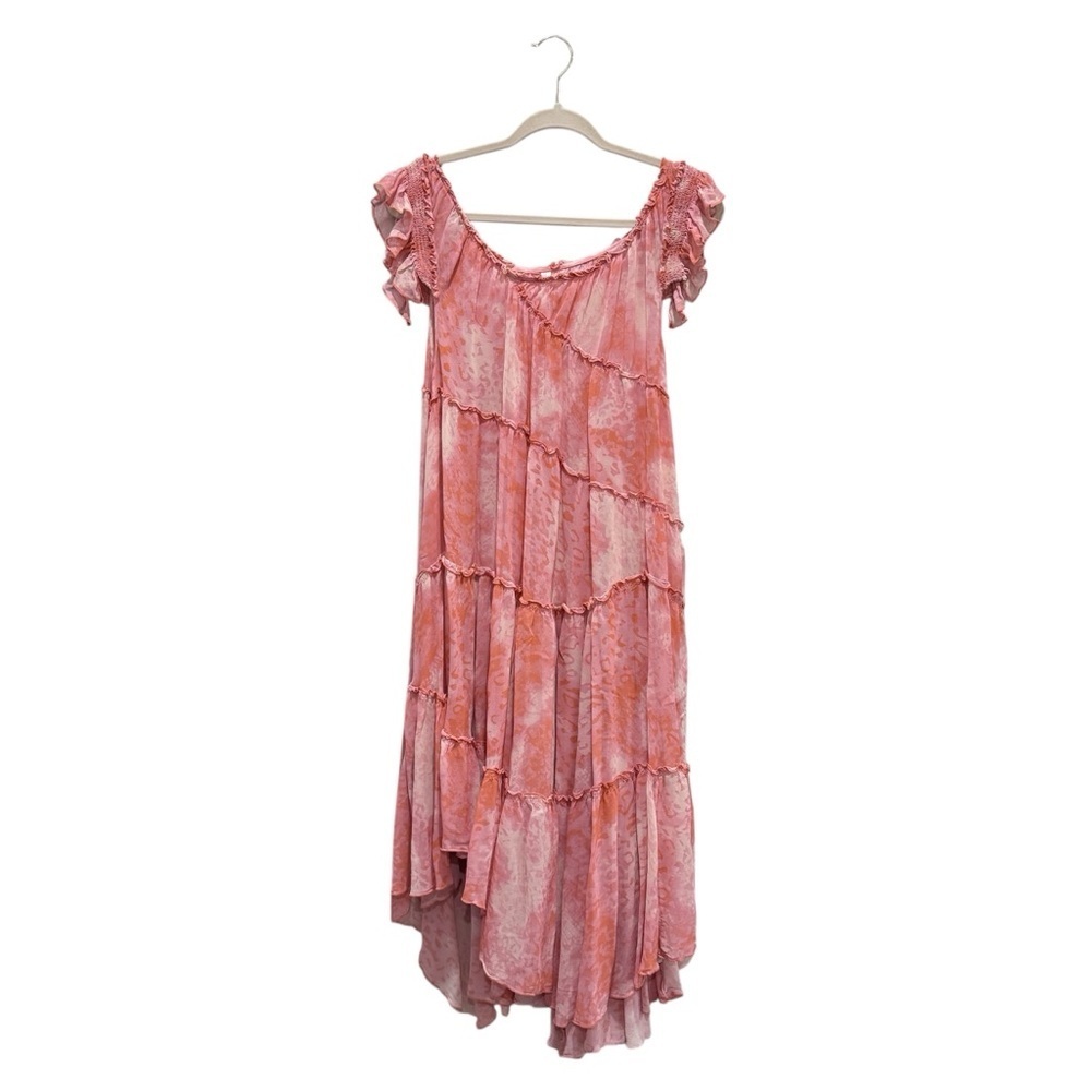 Anthropologie Asymmetric Hanky Tunic Midi Dress Boho Beach Cover Up Pink Peach L - Picture 4 of 9